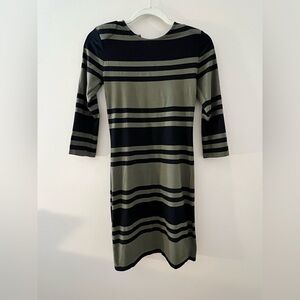 French Connection Black and Green Striped Long Sleeve Dress, size 4
